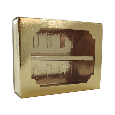 Pudełko na makaroniki z okienkiem złote skóra węża na 10 makaroników 160x130x50 mm opak. 10 szt.