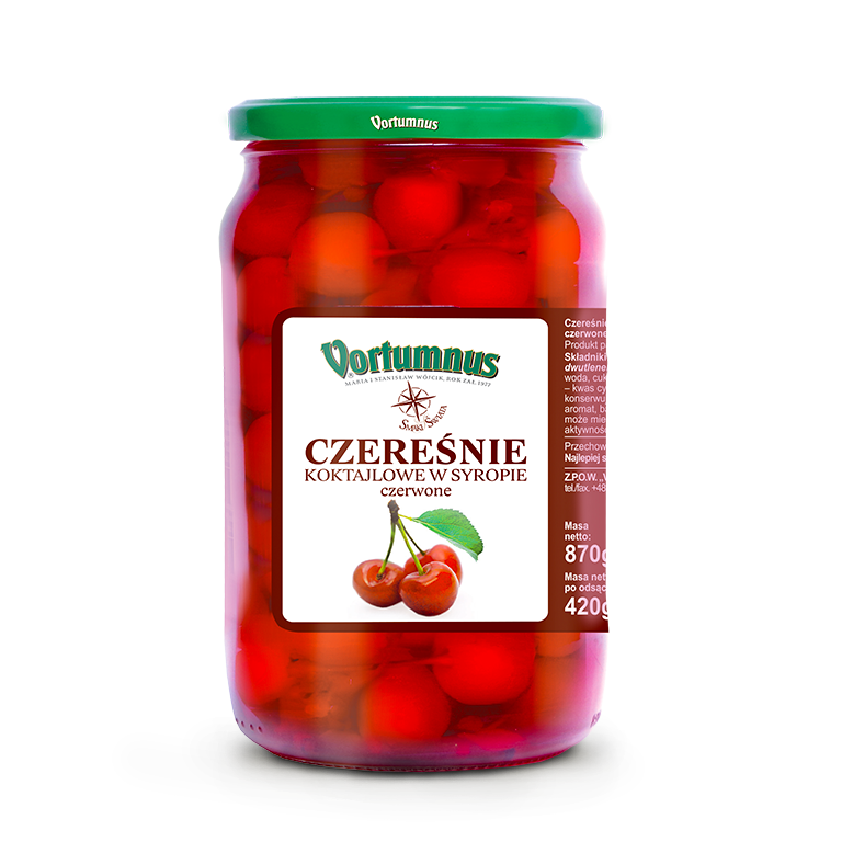 Czereśnie koktajlowe czerwone w syropie 870 g Vortumnus